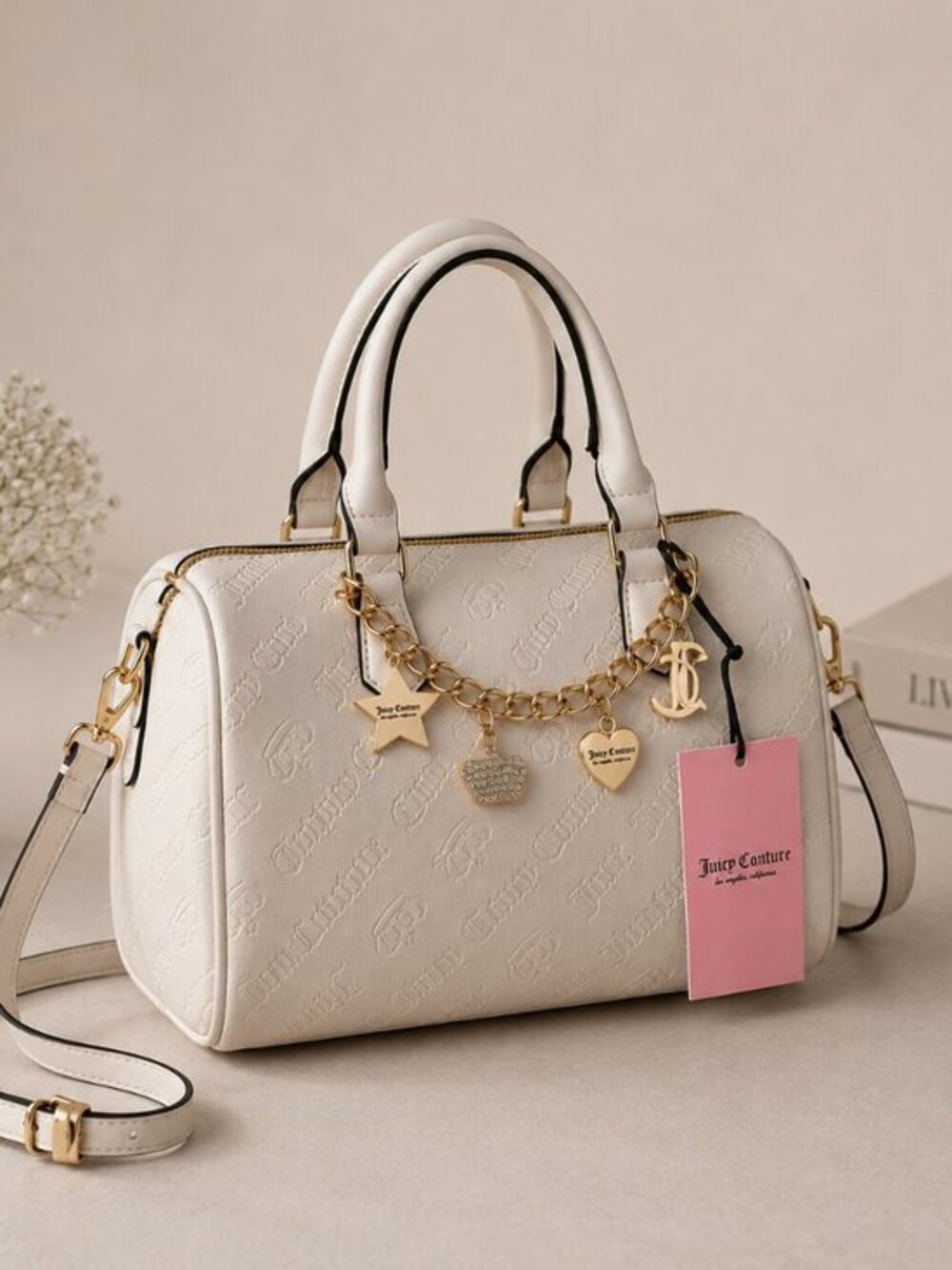 Juicy Couture Not Your Babe Satchel Angel White Gold Charms NWT